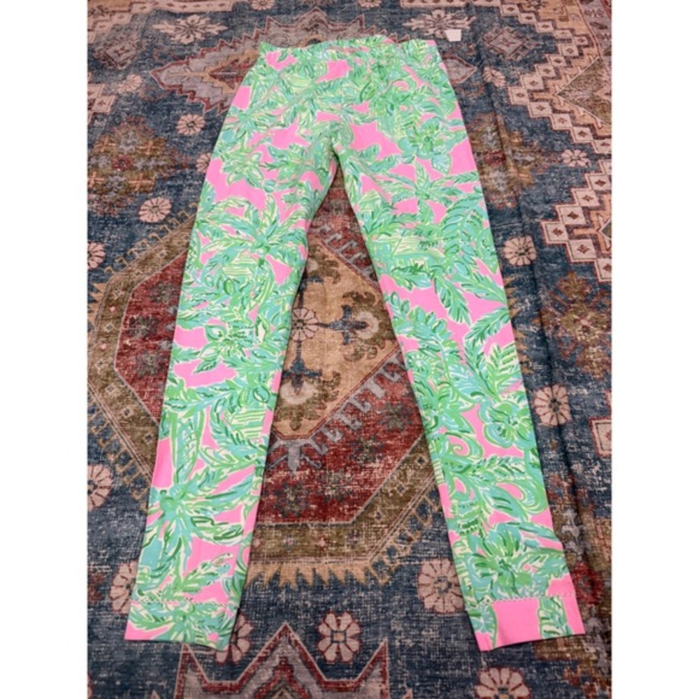 Lilly Pulitzer Girls Pink Green Palm Print‎ Pajama Leggings Size 12 RN88189